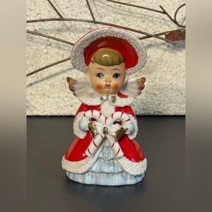 VTG Thames Ceramic Christmas Girl Angel Figure Red w/ Candy Canes Japan 6" H